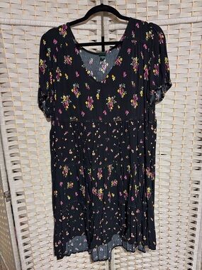 wild fable Black Floral Mini Dress with Pink & Yellow Bouquet Print